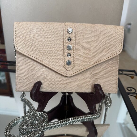 Danielle Nicole Envelope Crossbody Tan Faux Leather Studded with Chain Strap - Picture 4 of 13